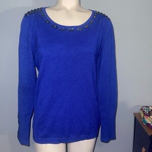 Joseph A Royal Blue Sweater with Beaded Accents top shirt woman’s medium